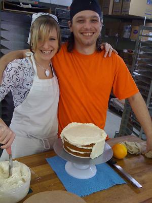 Hannah’s husband Jason, ourhead bake, with his assistant, Heather